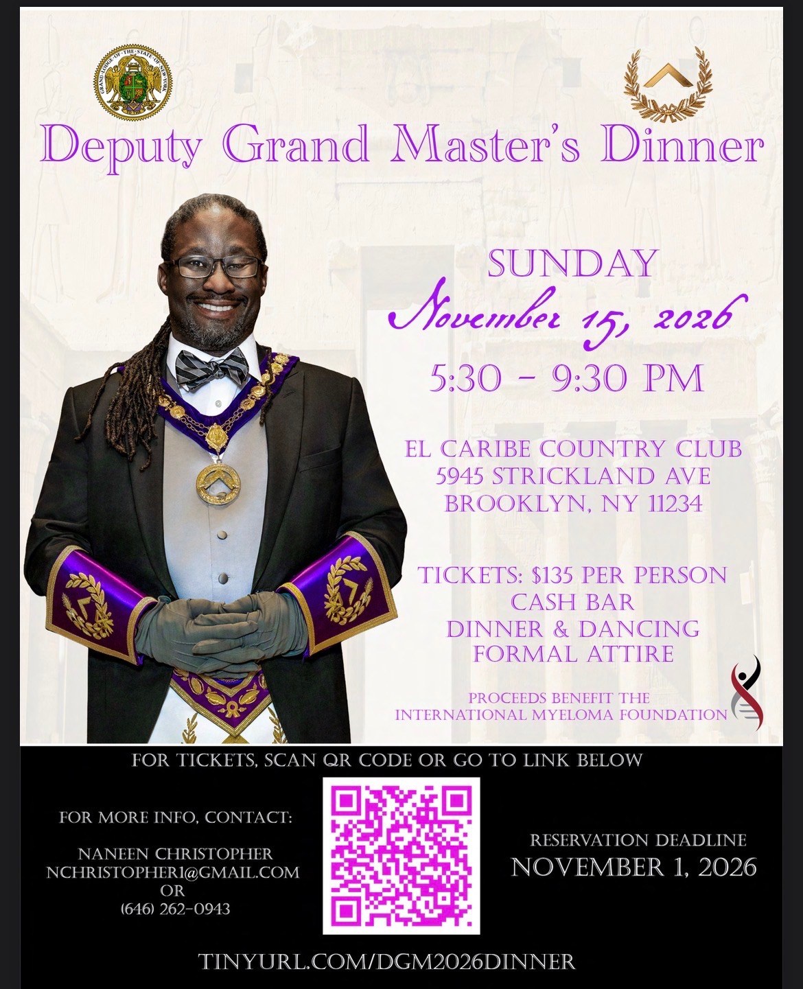 Deputy Grand Master’s Dinner flyer for Sunday 15 November 2026 at El Caribe Country Club