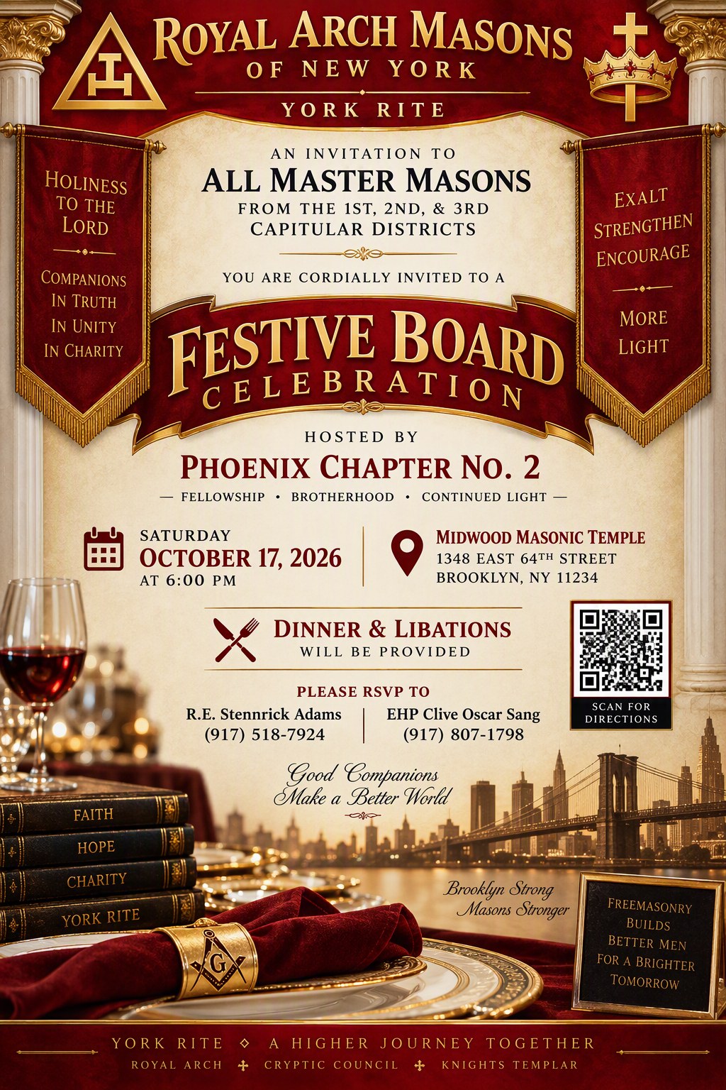 Flyer for the York Rite Festive Board hosted by Phoenix Chapter No. 2 on Saturday 17 October 2026